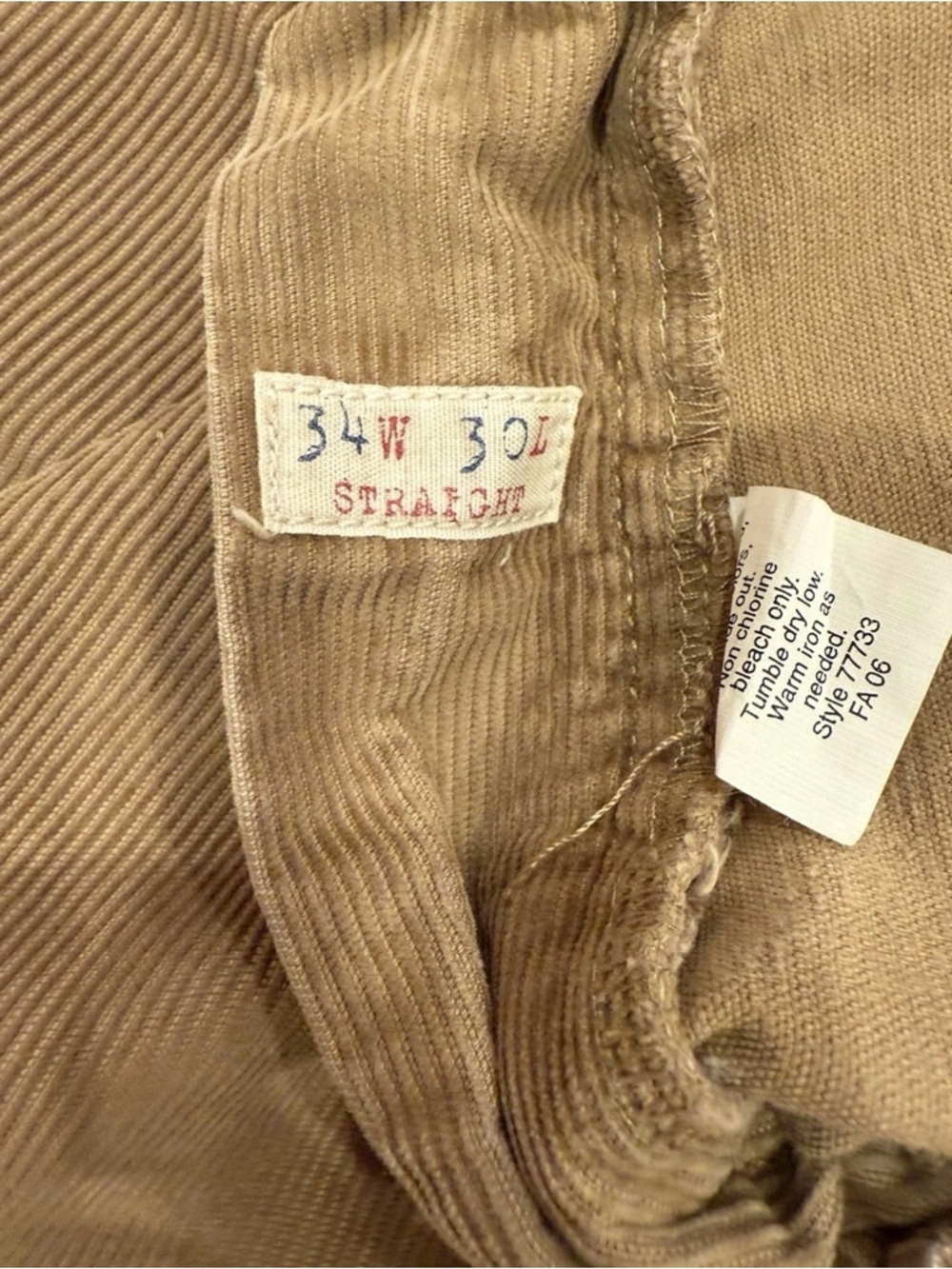 Vtg J. Crew Men’s Tan 34 x 30 Corduroy Straight Vintage Cord - Picture 5 of 10